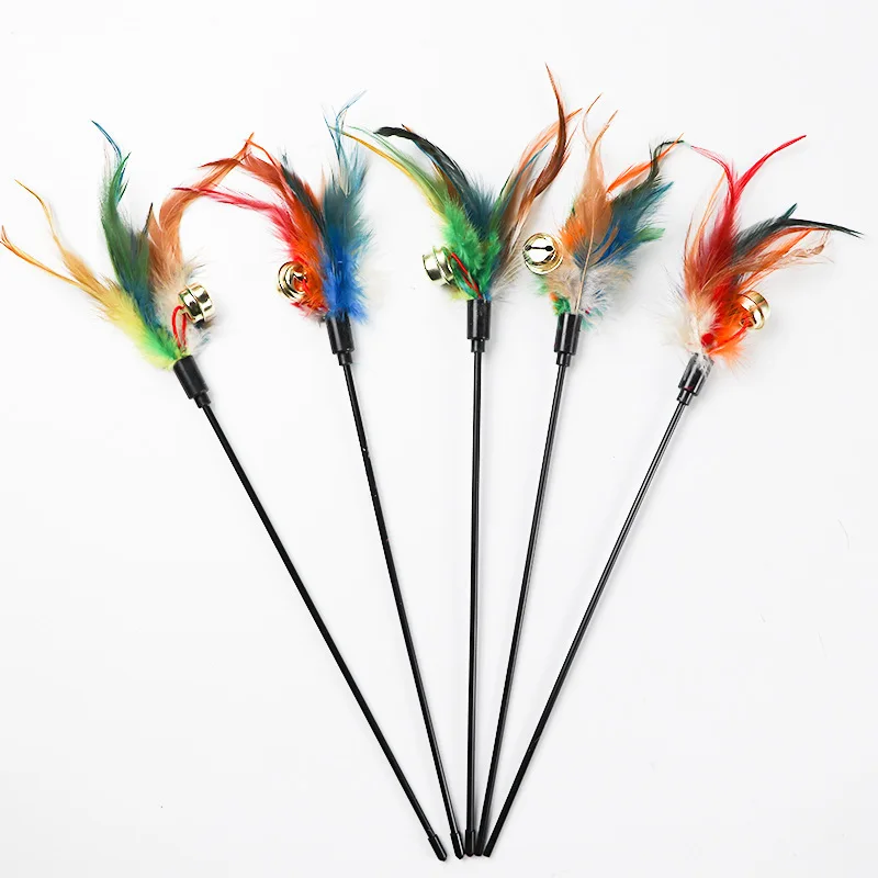 Cat Teaser Toy with Colorful Big Feather and Ring Bell