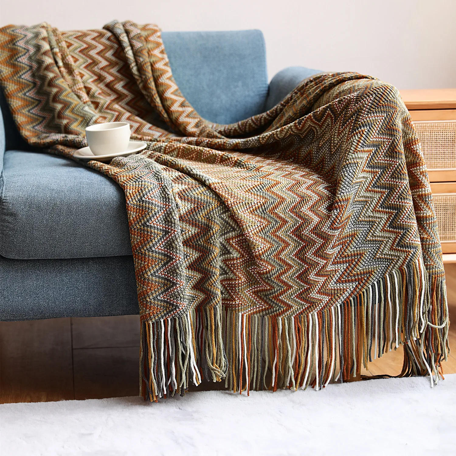 2021 Winter Knitted Yarn Bohemian Style Jacquard Blanket Weighted Blanket