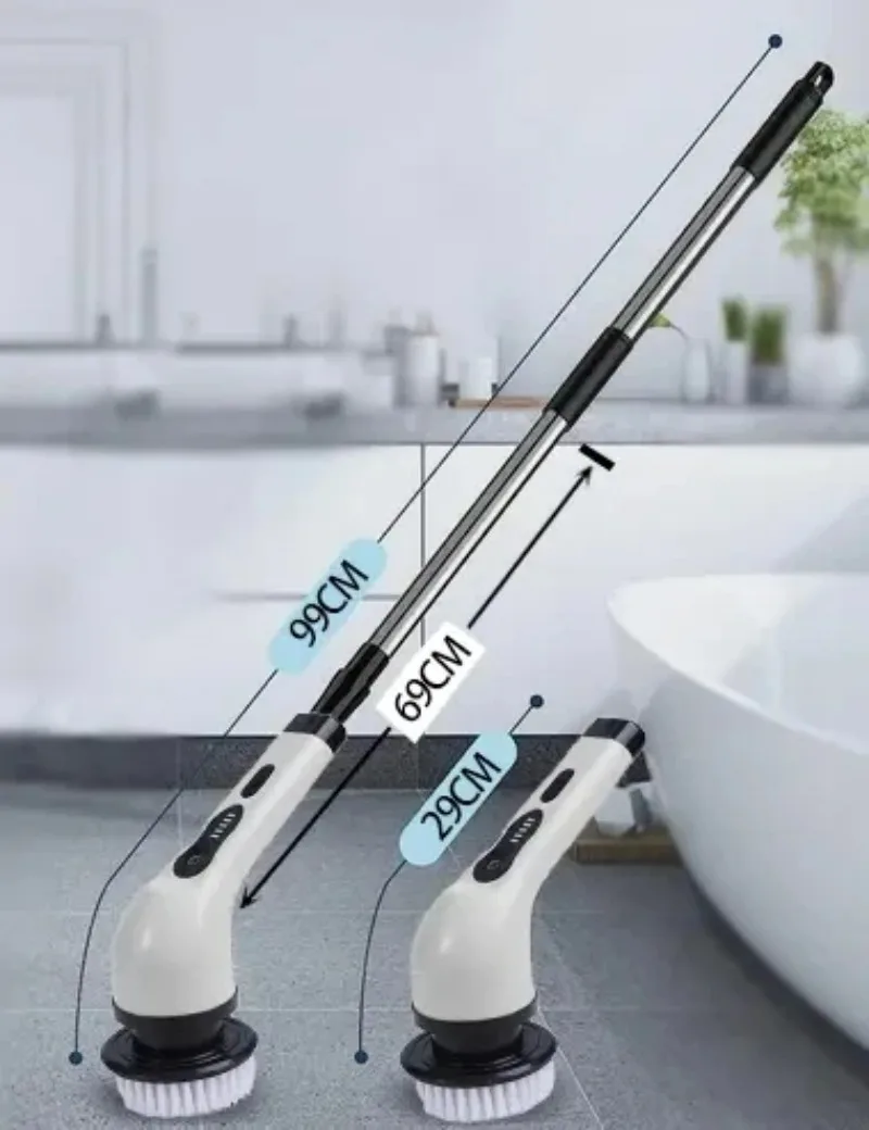 Electric Spin Scrubber Turbo Scrub Cleaning Brush Chargeable Cordless Power Scrubber with Extension Handle Adaptive Brush