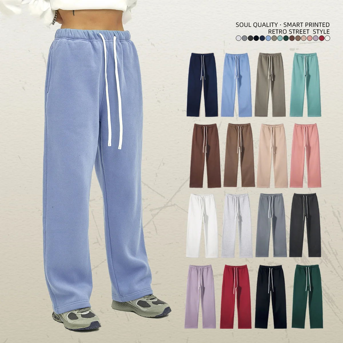 350gsm Cotton Fleece Straight Legging open Jogger Loose Men Wide Leg Bottom Thick Cotton Y2K Vintage Sweatpants