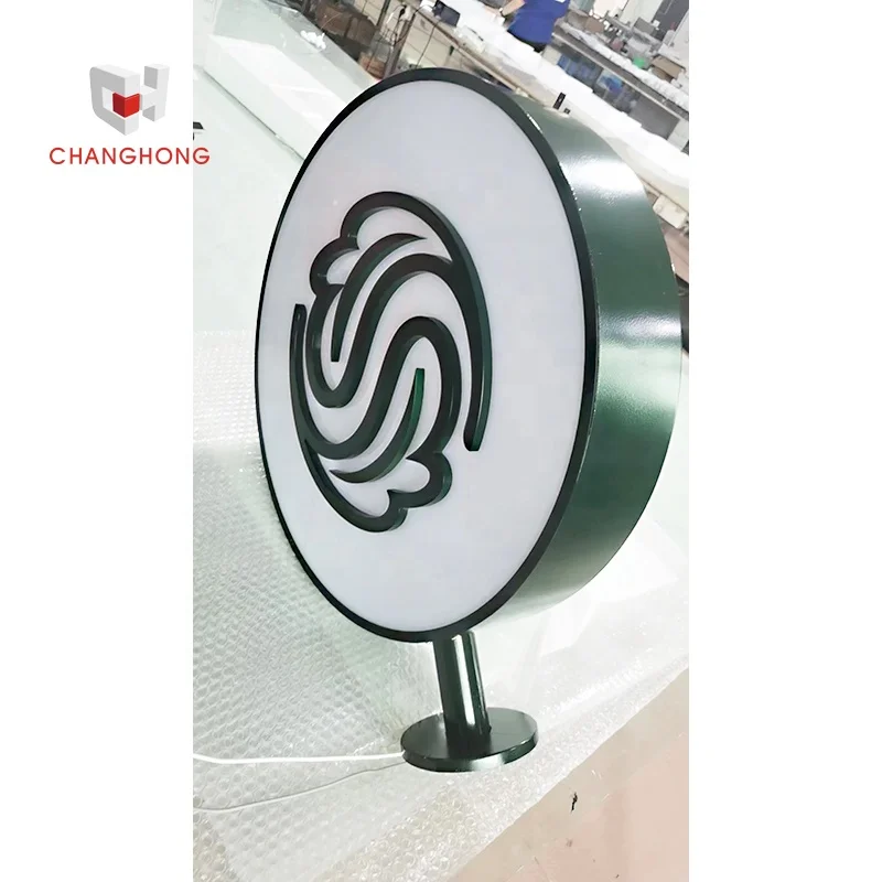 circle led sign board signage outdoor wall side hanging water proof round plastic double side light box