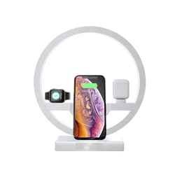 Новинка 2020, подставка для беспроводного зарядного устройства для мобильных телефонов 4 в 1, док-станция для быстрой зарядки со светодиодной настольной лампой