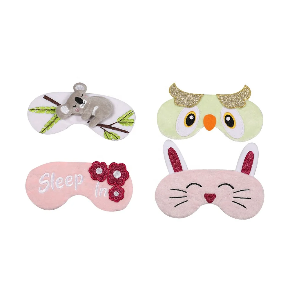 Wholesale Super Cute 3D Animal Embroidery Soft Fur Velvet Sleeping Eye Mask For Women