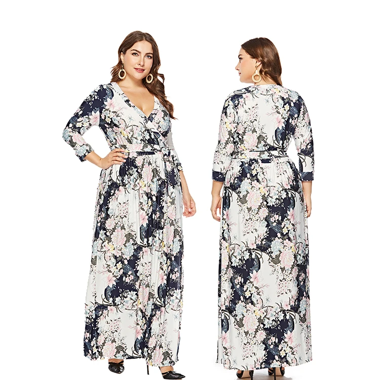 Wholesale Plus Size Summer Dresses Floral Casual Maxi Long Dresses Women Plus Size Chiffon Dresses For Fat Women
