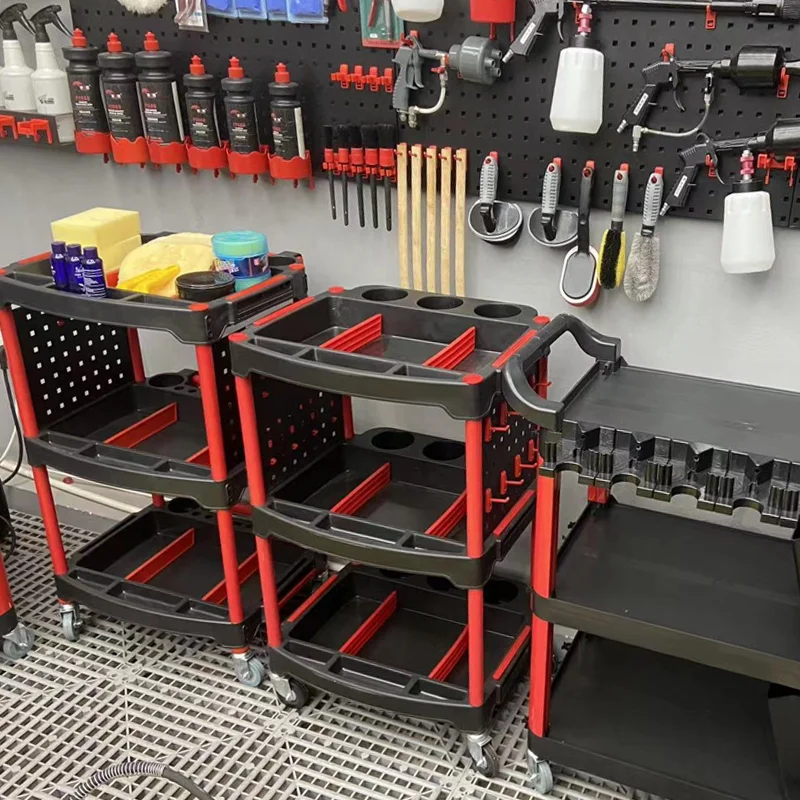 3-Shelf Plastic Utility Trolley Auto Repair And Car Detailing Tool Cart For Garage Workshop Customizable Oem Support