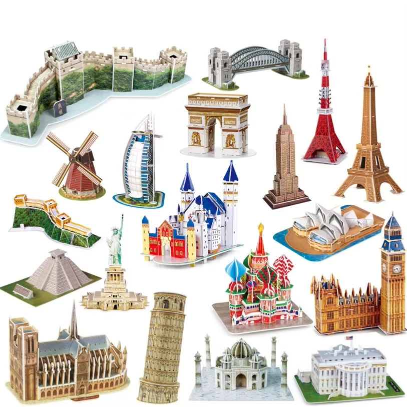 DIY 3D Puzzle of World Architecture Assemble Iconic Building Models Paper Toy Set DIY Handmade Paper Architecture Model Kits