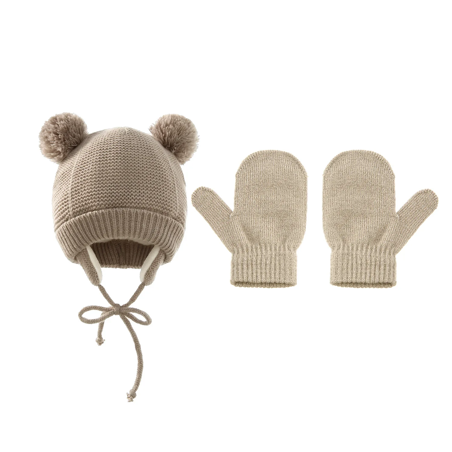 New Arrival Boy Girl Bear Earflap Skull Beanie Mittens Set winter ear protection fashion boy fleece-lined beanies hat and mitten