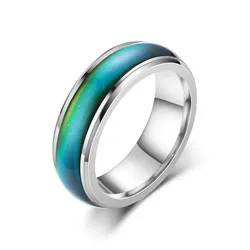Hot Style Thermochromic Smooth Mood Rings 6mm Couple Stainless Steel Changing Color Mood Finger Rings