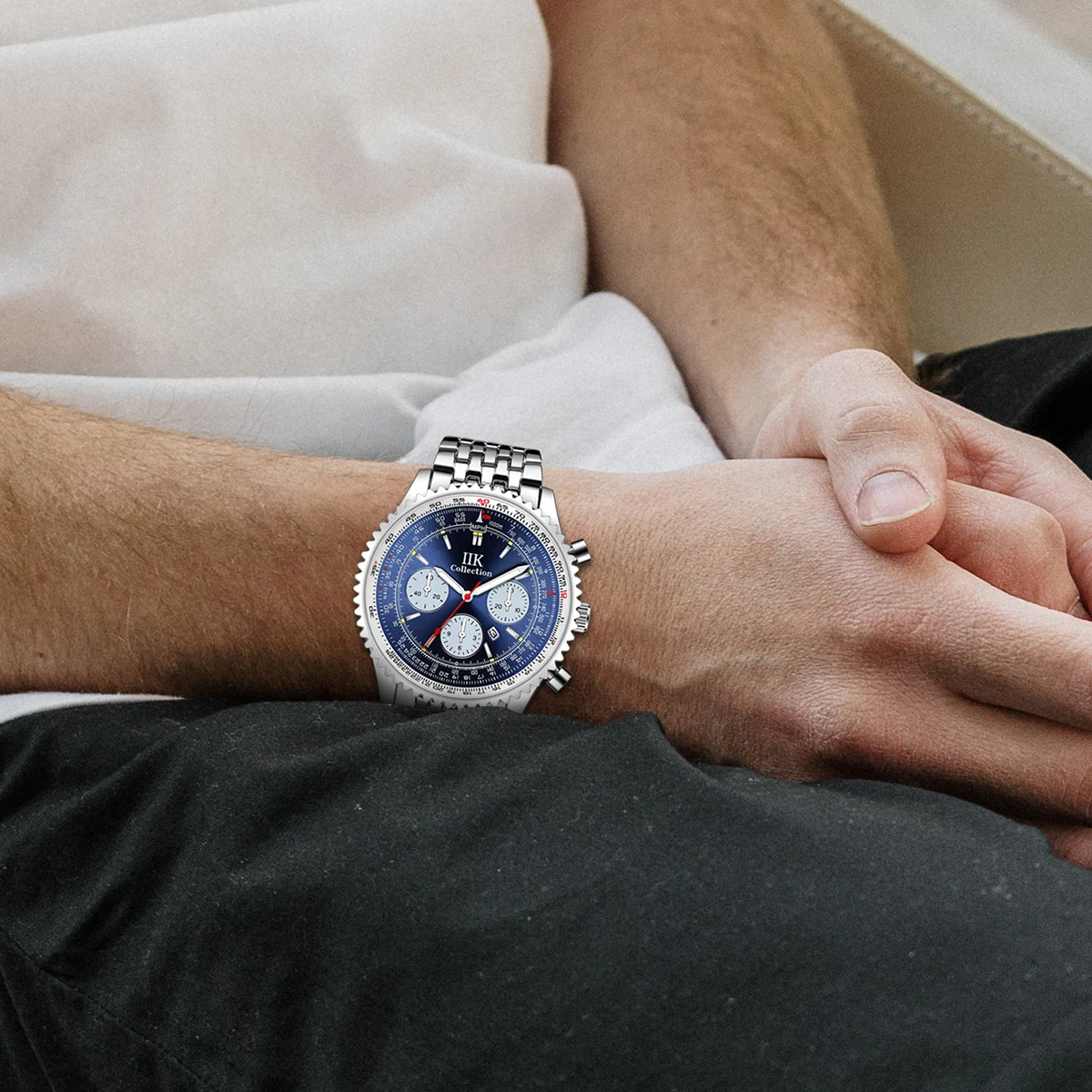 False Sub Dials Watch Men Luxury Brand IIK Mens Business Quartz Chronograph Wrist Watch