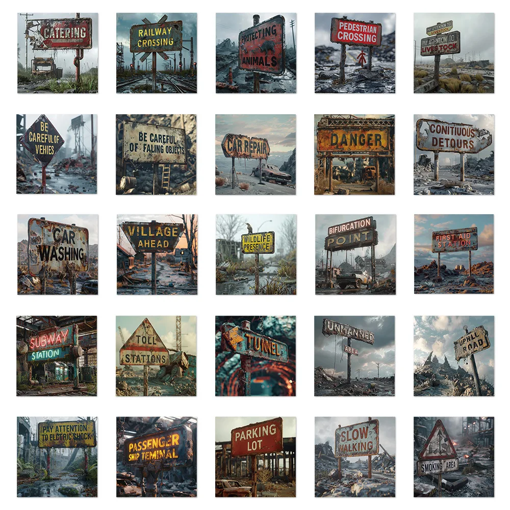 50PCS The end of the world apocalyptic signs shabby ruins negative landscape sticker