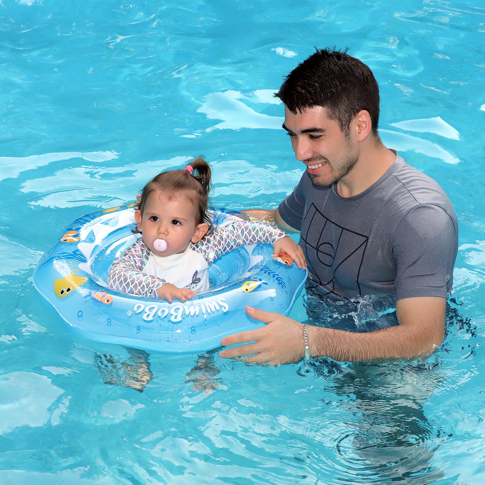 Swimbobo Hot Sale Baby Float Ring Water Toys Kids PVC Inflatable Swimming Seat Rings For Summer Portable Blue Ocean Float