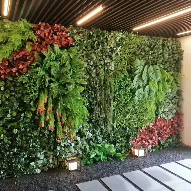 Customized Jungle Style Fake Vertical Plant Wall Hanging Faux Tropical Foliage Plants Artificial Green Grass Wall For Home Decor