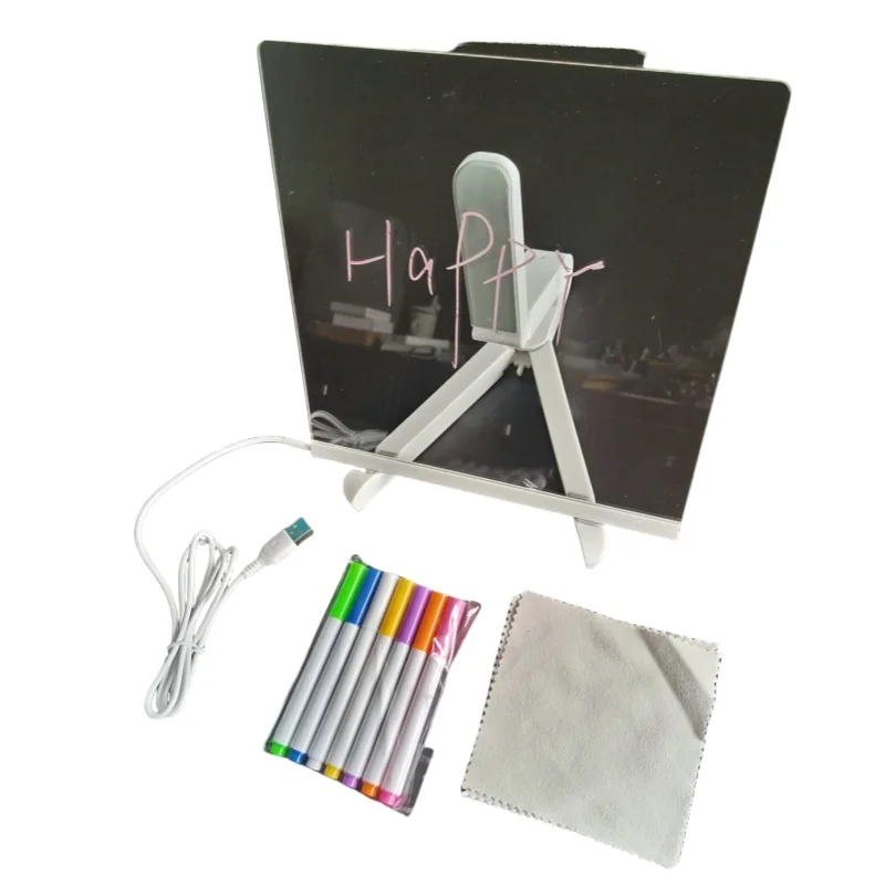 Stand Luminous Acrylic Message Board Dry Erase Board Lighted Note Pad for Desk Notes LED Message Board with 7 Color Pen