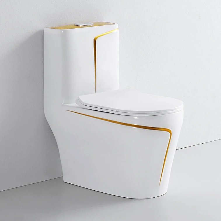 Luxury sanitary ware modern water closet bathroom commode toilet bowl ceramic white gold wc one piece toilet
