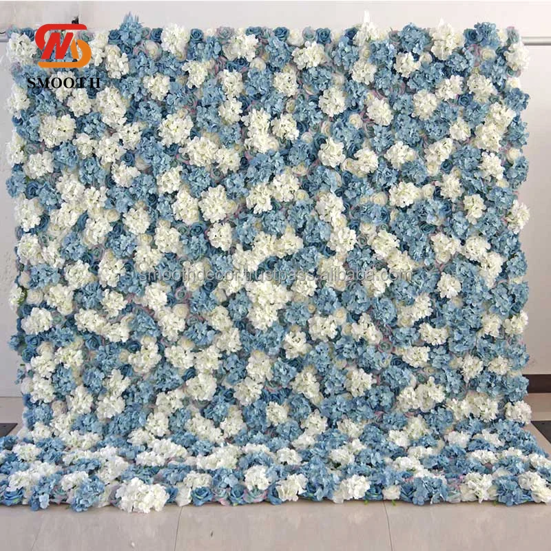 SMOOTH 3D Silk Artificial Big Hydrangea Decorative Dusty Blue Flower Wall Backdrop 8ft x 8ft for Wedding