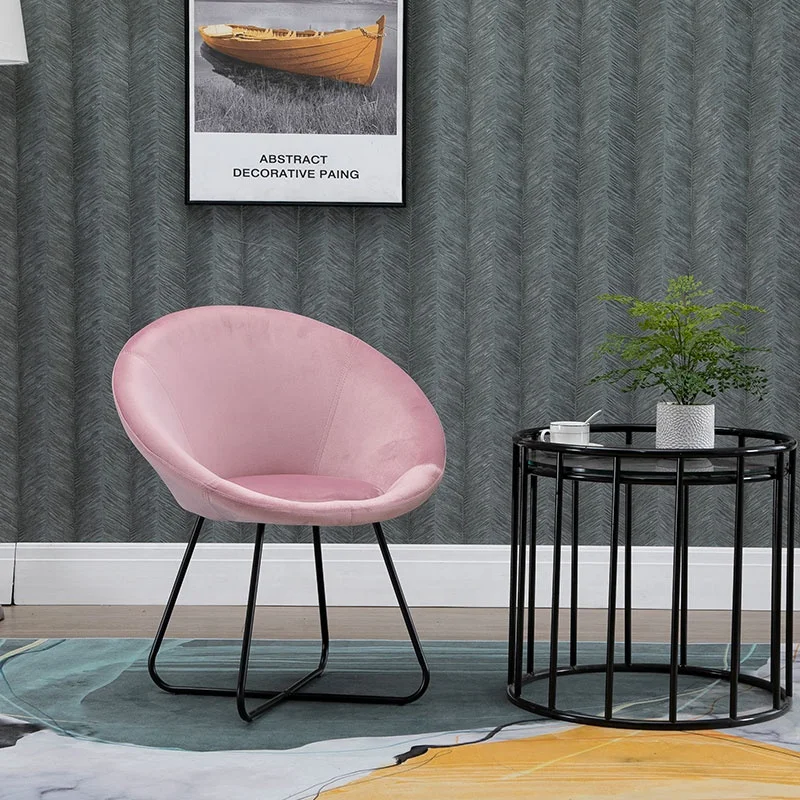 New Design Velvet Curved Shaped Leisure Accent Chair With Power Coating Golden Metal Leg