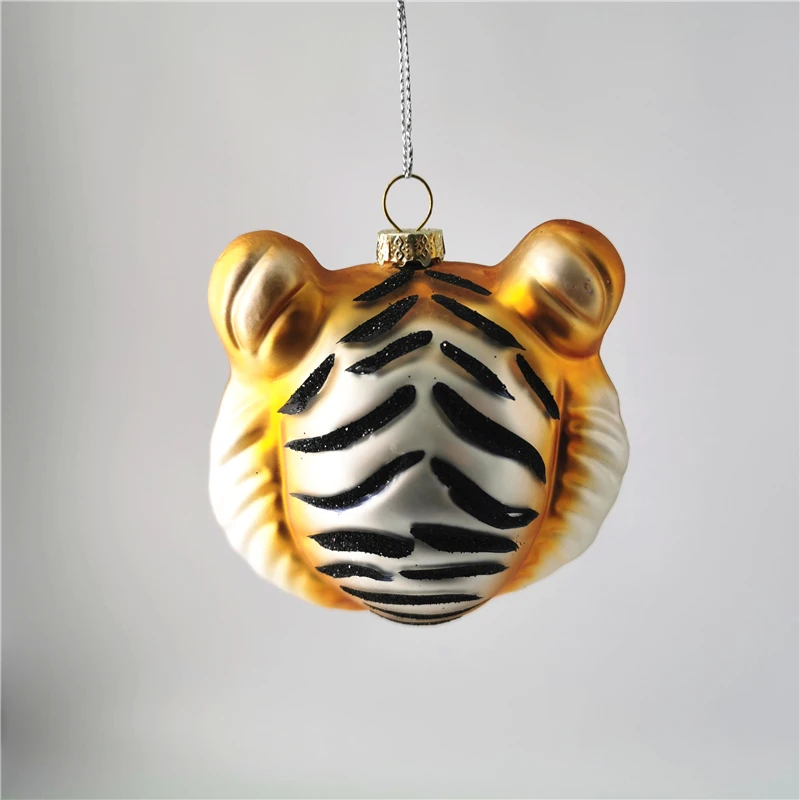 Handblown hollow glass tiger head ornament Christmas tree decoration