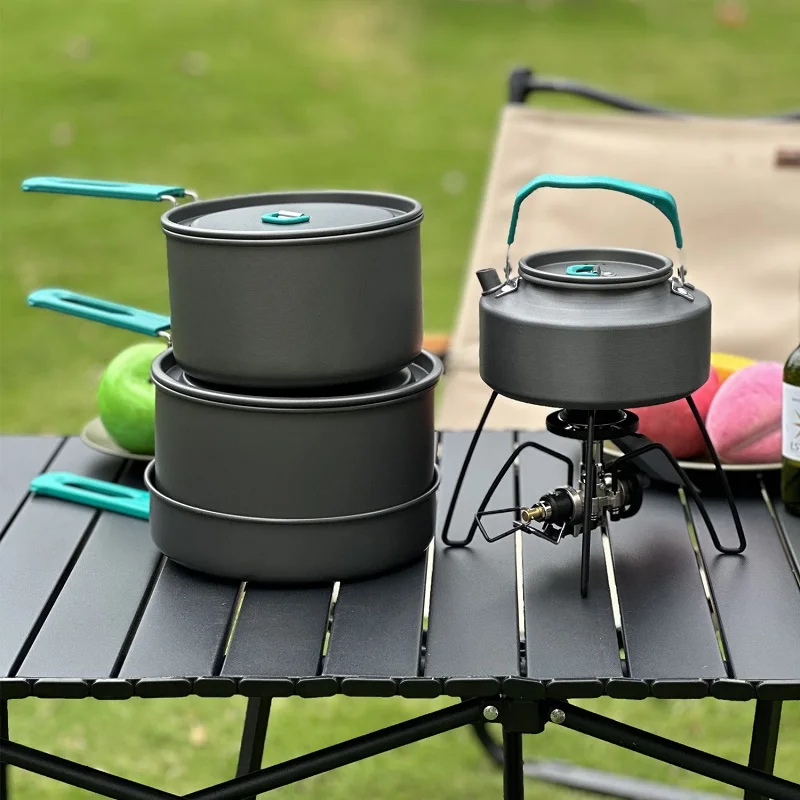 Outdoor cooking set portable picnic pots 4-5 people camping folding pot set kitchenware teapot pot set multi-function cooker
