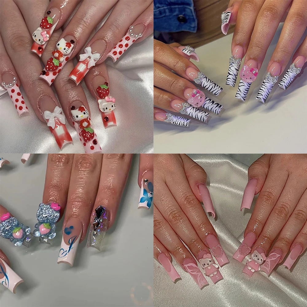 24 pcs Customized Box Supplier Acrylic Soft 3D Handmade Press on Nails En Gros