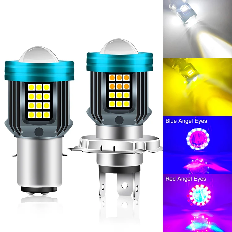 X-7SEVEN Modern Type BA20D H4 Flashing Motorcycle Projector Auto Lighting System H4 Bi LED Projector Lens With Angel Eye Light