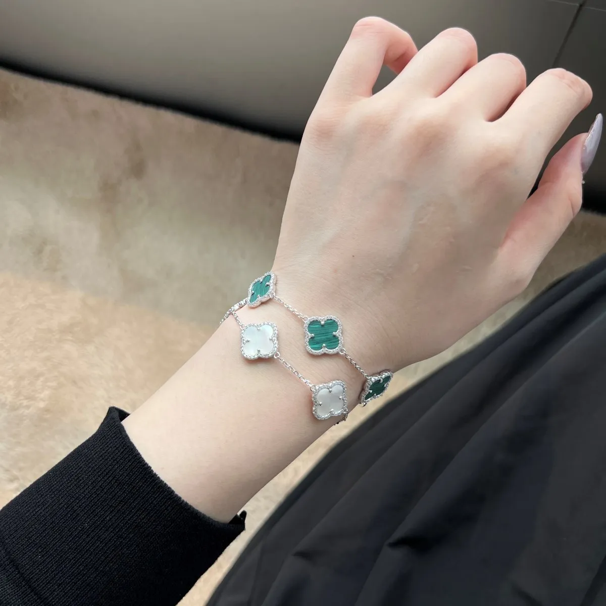 Dylam Hot Sale Lucky Four Leaf Clover Bracelet S925 Silver Jewellery Charm White Shell 5A Cz Cubic Zirconia Bracelets For Women