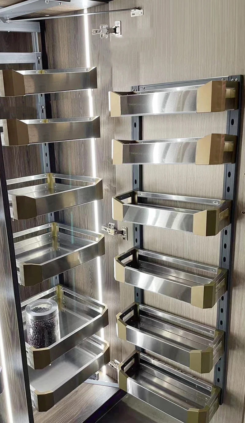 Functional Kitchen Pantry Organizer Soft Close Tandem Storage Basket Unit Tall Pull Out Pantry