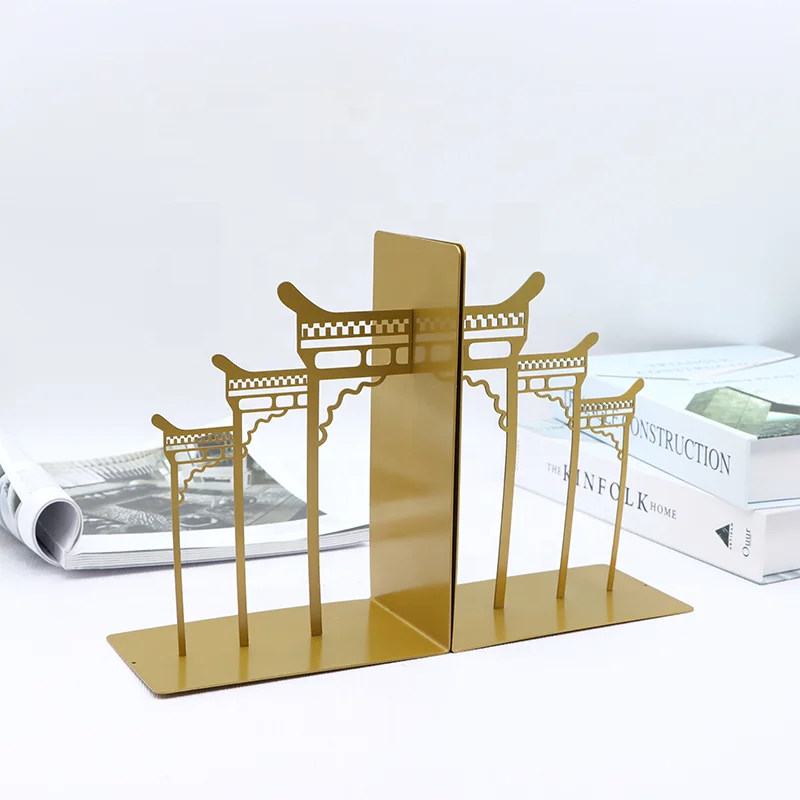 Custom chinese style design Not Rusty High quality decorative metal book ends gold bookend