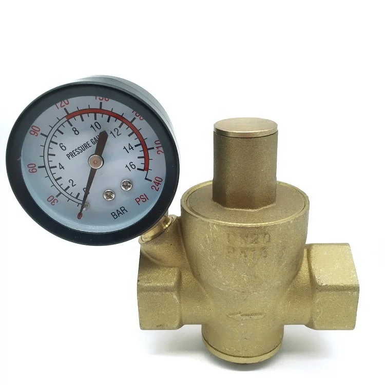 PN16 DN20 Pressure Regulator  Brass Pressure Reducing Valve with Gauge