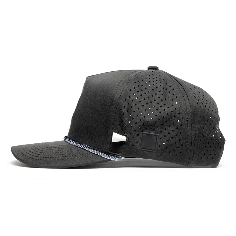 HS51 Custom 5 Panel Logo Perforated Laser Cutting Hole Drilled Baseball Cap Waterproof Sport Rope Cap trucker golf hat