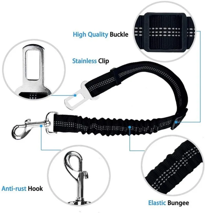 Retractable Safety car seat belt leash for dog travel set with metal buckle Reflective 2023 new product accessory