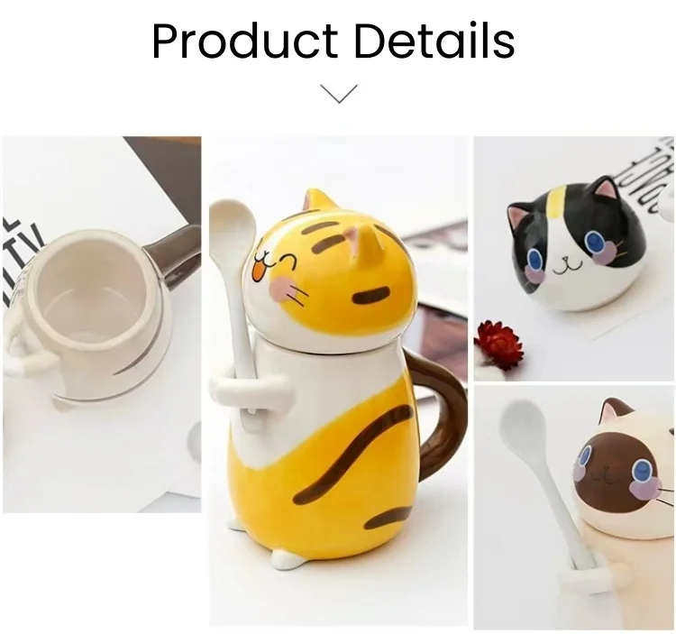 Кошачья кружка Милая керамическая кофейная чашка ручной работы Керамические кружки с ложкой и крышкой