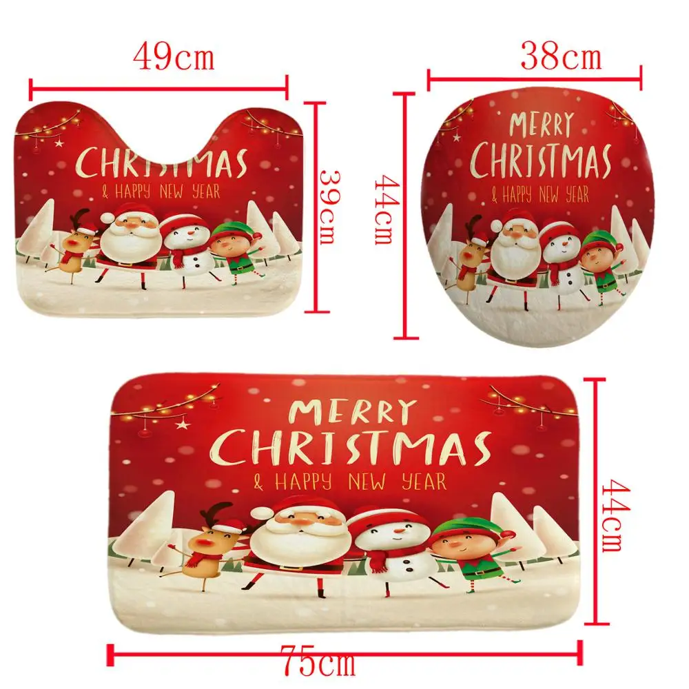 Рождественский комплект из четырех предметов, занавески для ванной, коврик для туалета, напольный коврик, занавеска для душа из полиэстера, водонепроницаемая