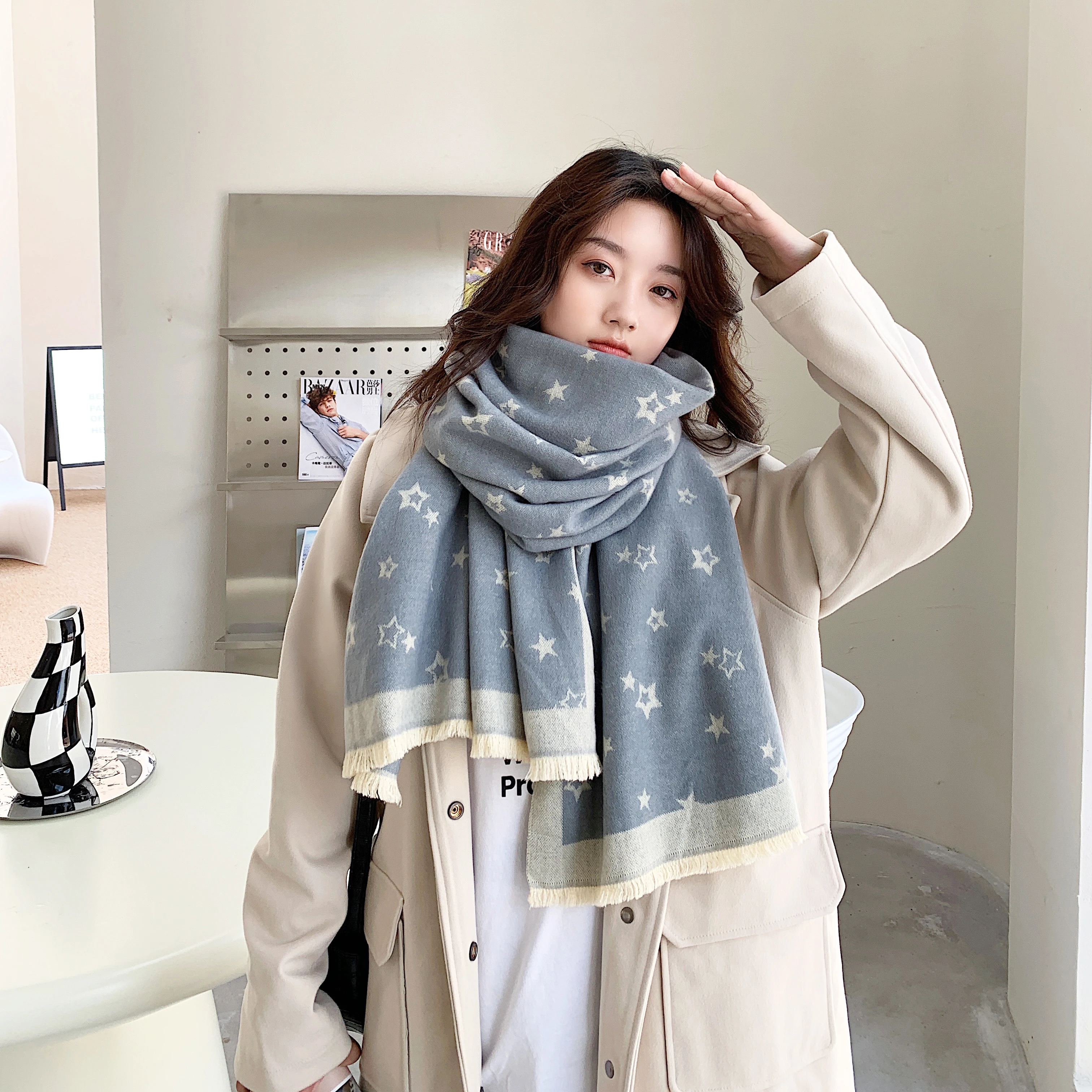 Hot Sale Style Winter Fashion Designer Women Horse Jacquard Scarf Pashmina Cashmere Warm Thick Shawls Scarfs