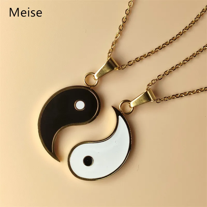 Yiwu Meise Hot selling stitching Tai Chi gossip necklace yin and yang pendant stainless steel couple necklace