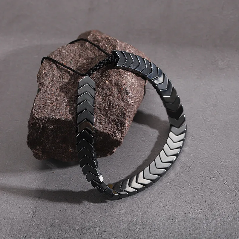 Hot Hematite Bracelet Geometric Woven Adjustable Black Magnet Cross-Border Sale