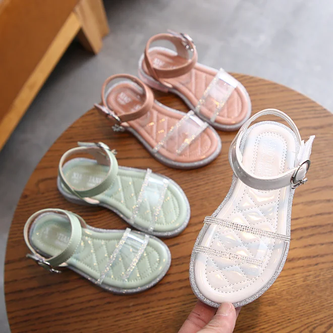 
KS0435 Wholesale kids sandals summer nice rhinestone design girls clear sandals 2020 