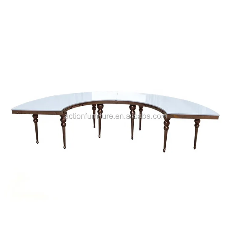 2022 Newest Simple Style White Glass half moon wedding table banquet table