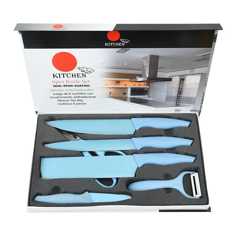 Factory direct wholesale stainless steel phoenix tail handle six piece set patent kitchen knife set
