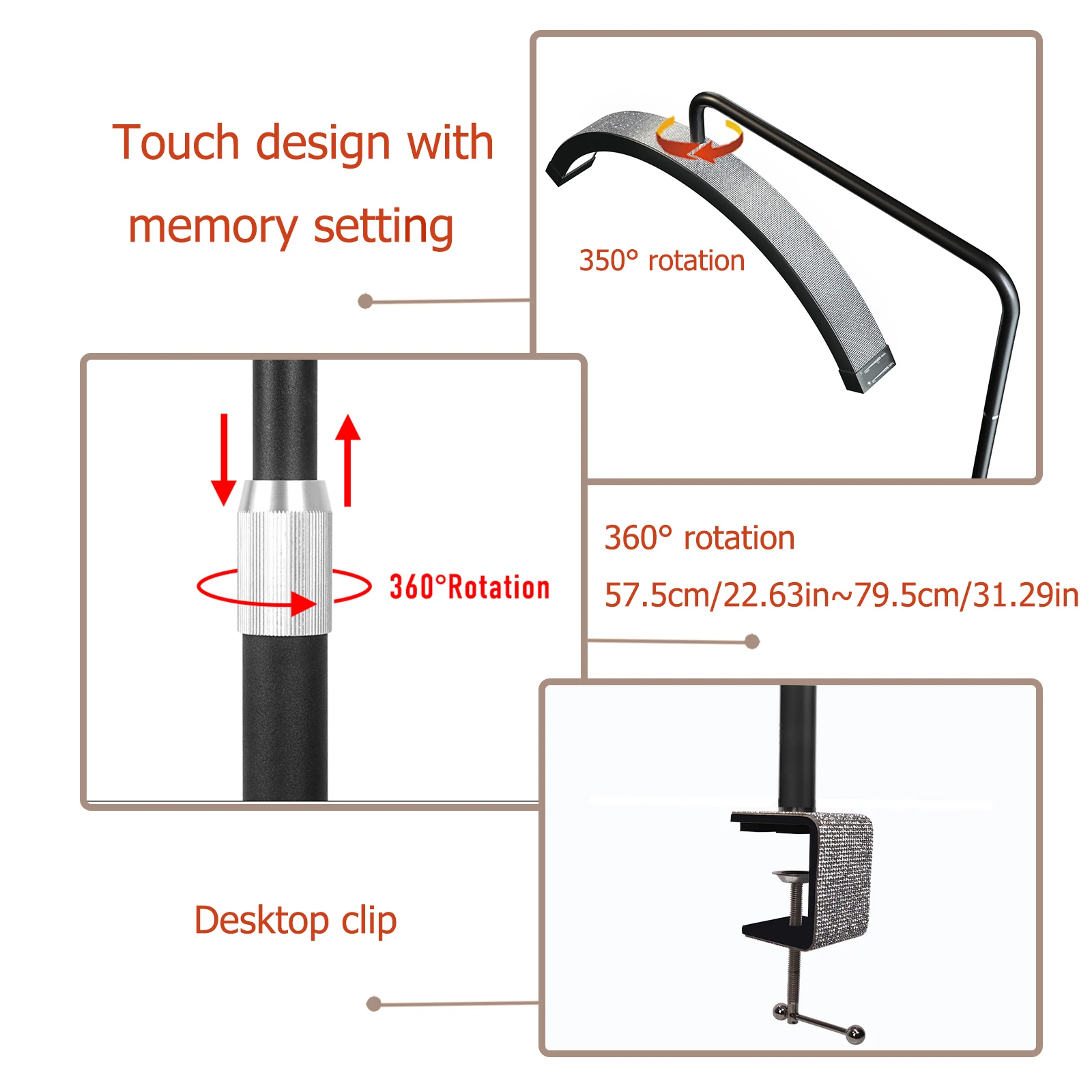 25inch 40W Clip-on Nail Desk Lamp LED Manicure Lamp Desktop Light t for Tattoo Salon Nail LED Table Moon Lamp With Rhinestones
