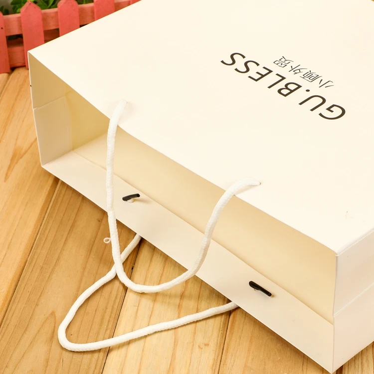 luxury custom logo gold stamping printed white gift promotional paper shopping bag