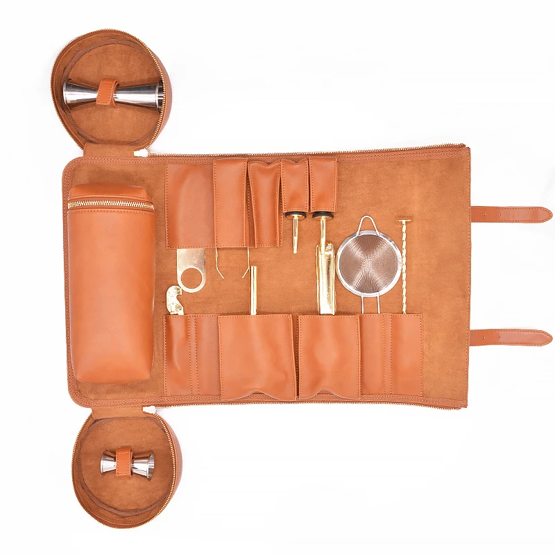 Factory Custom Leather Bartender Kit Bag High Quality Kitchen Chef Tool Crossbody Bag Heavy Duty Knife Roll Bag