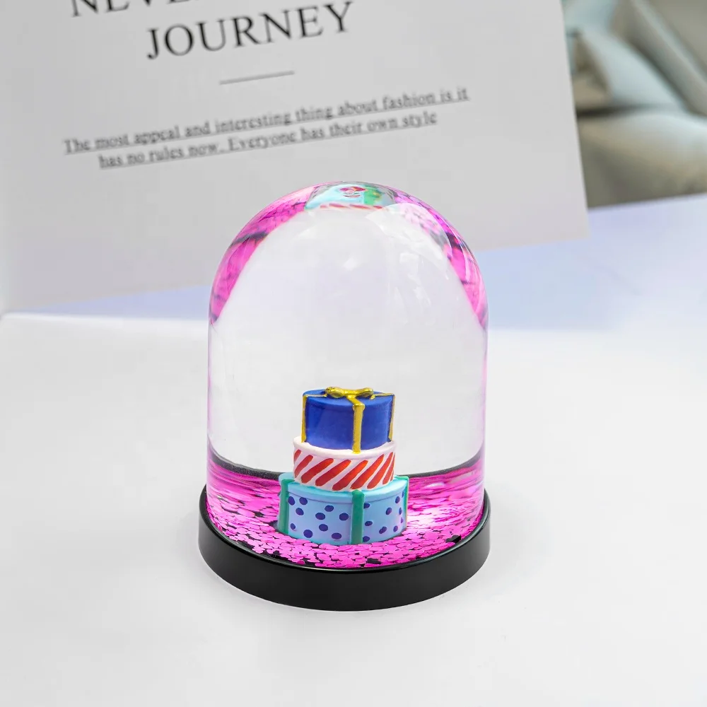 Personalized Custom 3D Snow Globe Liquid Water Snowball Christmas Gifts Snow Dome with Resin Figure or Plastic Layers Inside