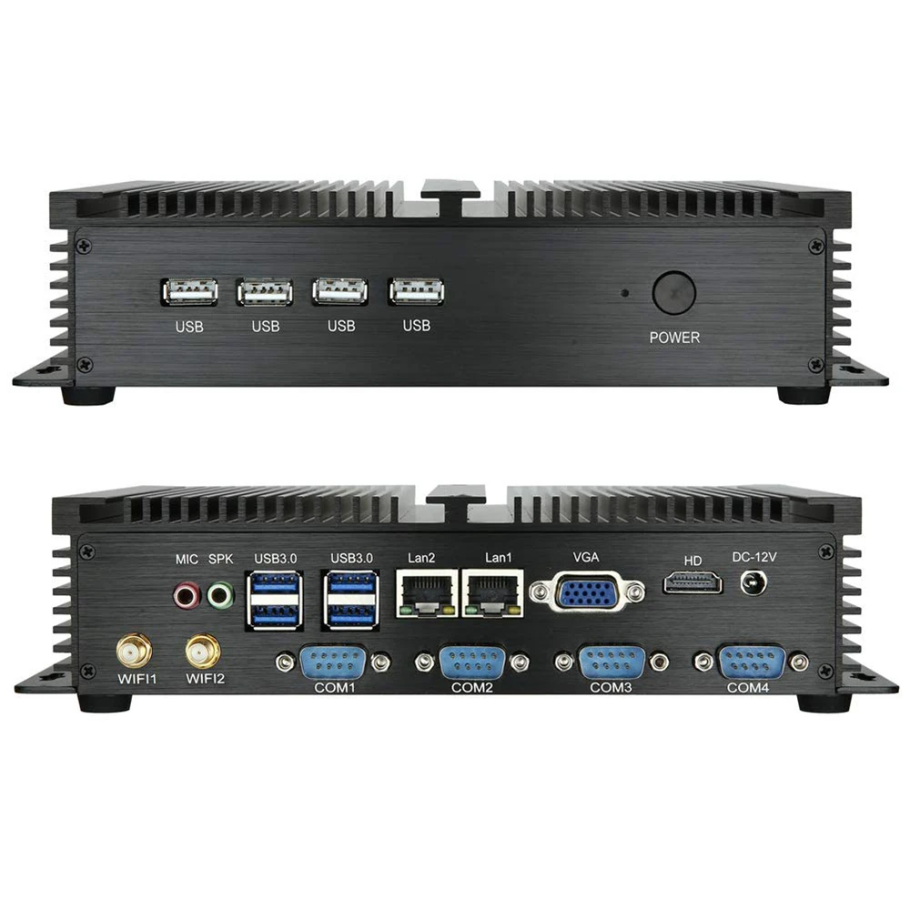 Fanless Industrial 2*Lans Mini PC Win-dows XP/7/10 i5 3317U Cele-ron 1037U 4*RS232 COM Desktop Mini Computer 300M Wifi HD-MI+VGA