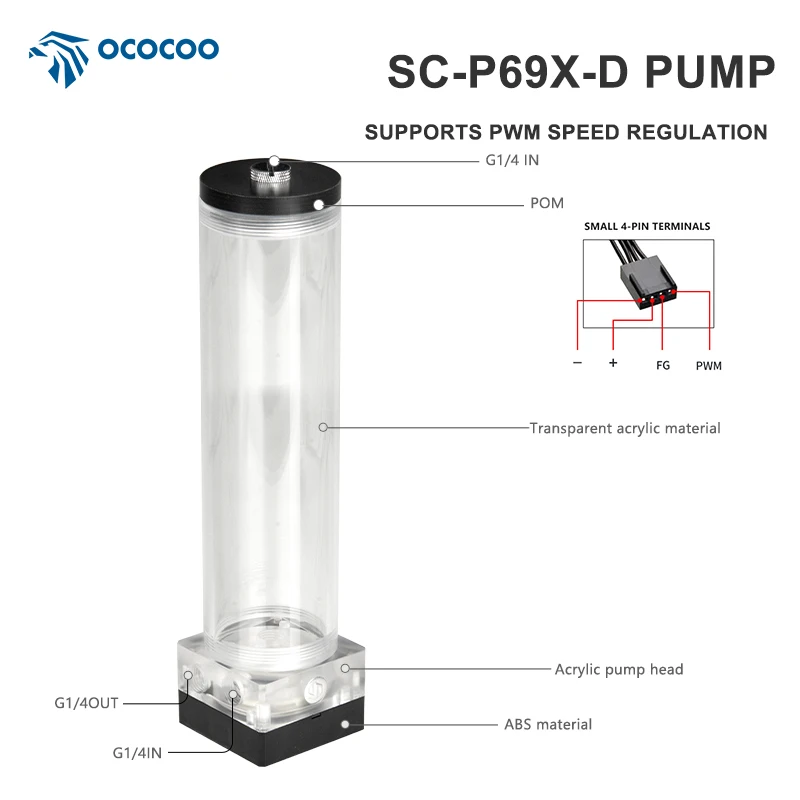 OOCOCOO Water cooling system Pump 190mm tank DC 12v Centrifugal brushless Integrated water  pump