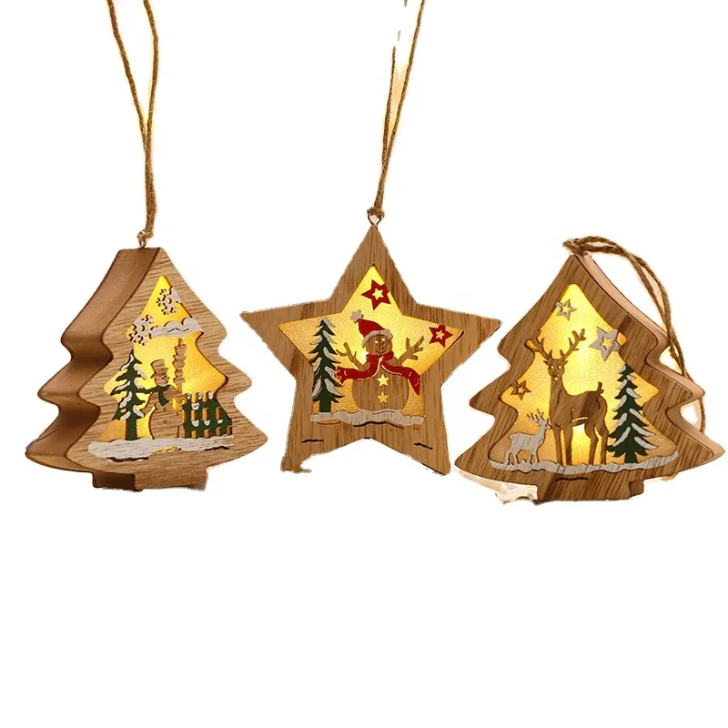 Новые светящиеся деревянные украшения, подвеска в виде бревен, Рождественские декоративные принадлежности, подарок на Рождество