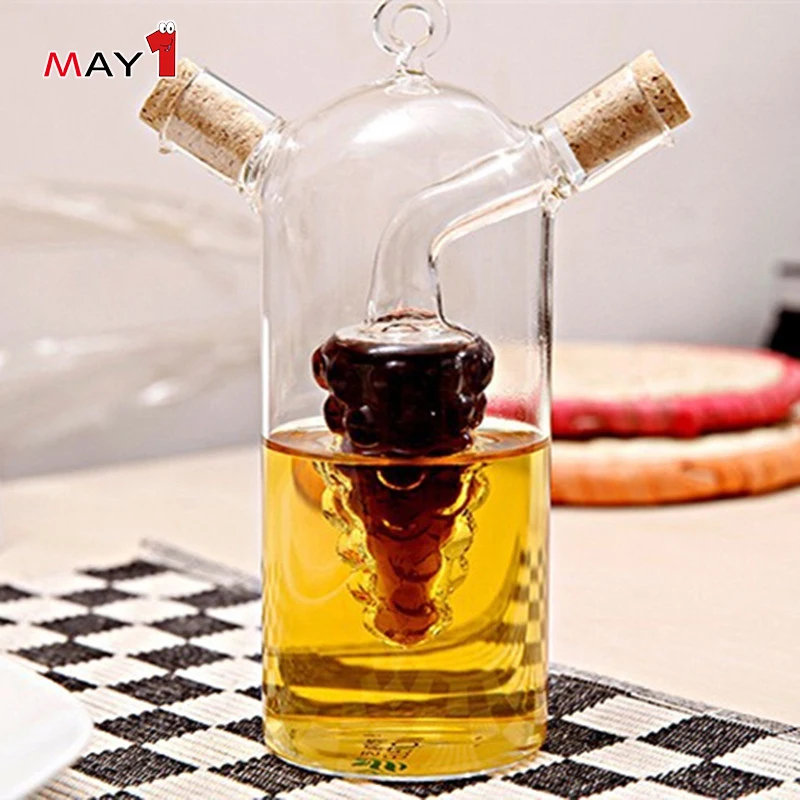 Amazon hot selling 2 in 1 glass oil pot Kitchen Supply Cruet Leakproof Glass Oil Pot