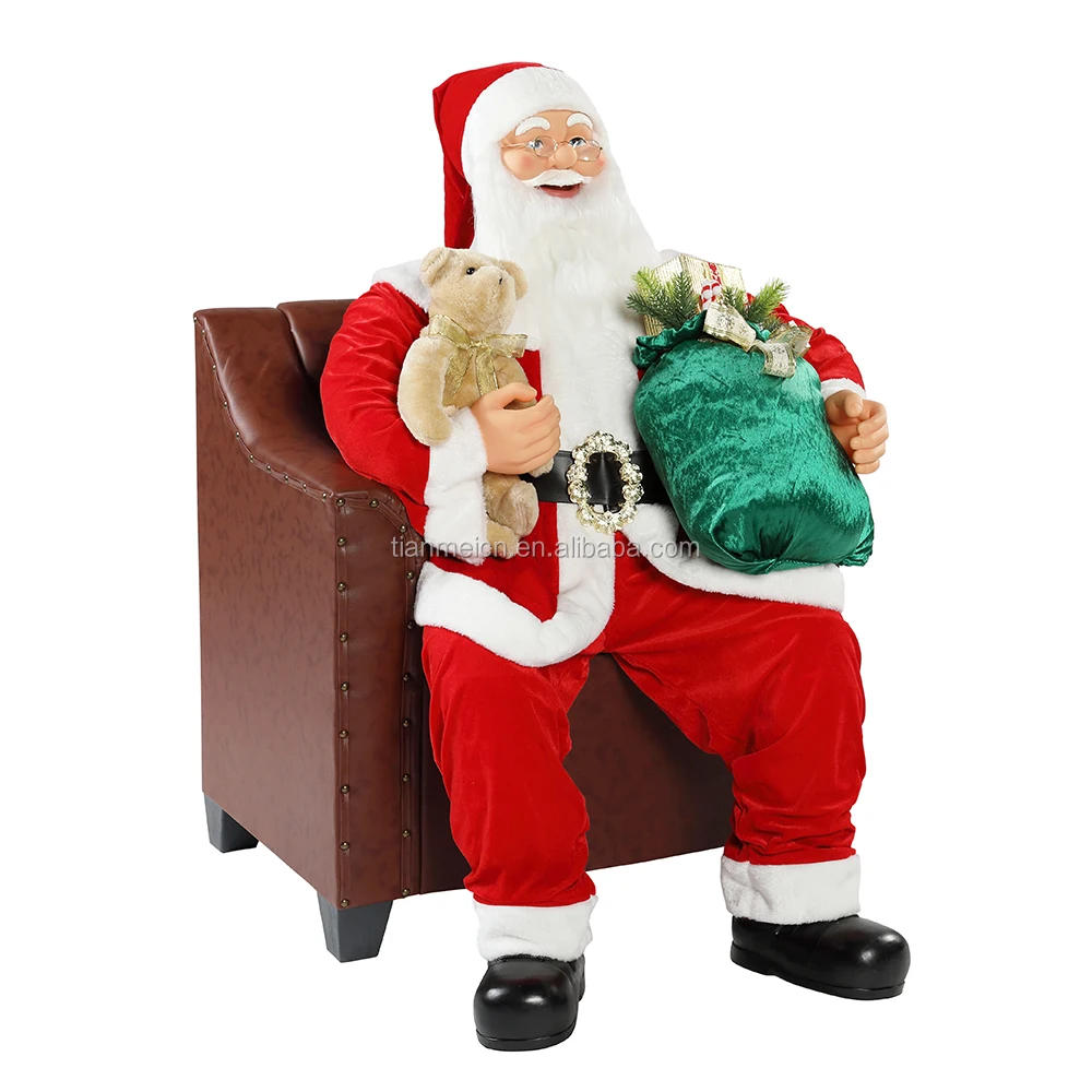 100cm Christmas Animated Sofa Santa Claus with Lighting Musical Ornament Decoration Traditional Holiday Figurine Collection