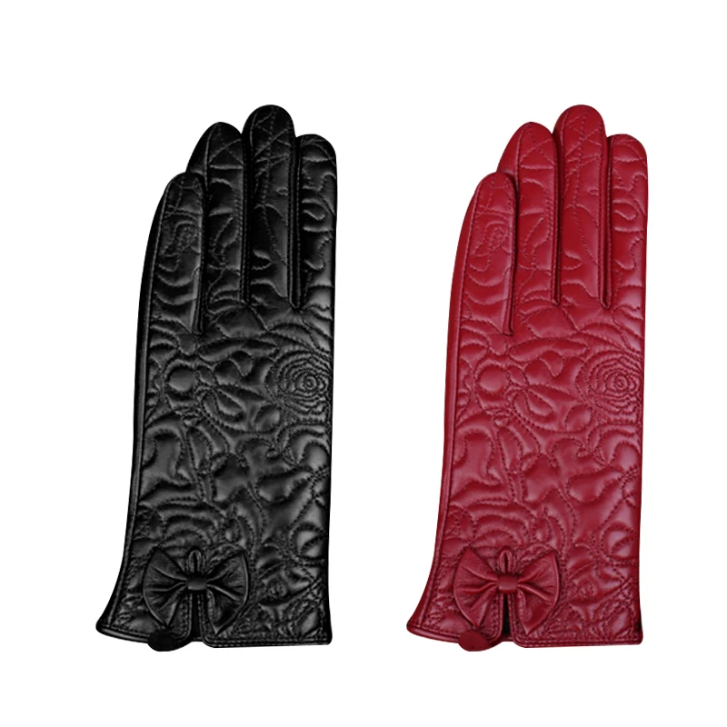 Customized WS2012 Ladies leather glove windproof fashion anti slip screen touch training driving sheepskin Women leather gloves