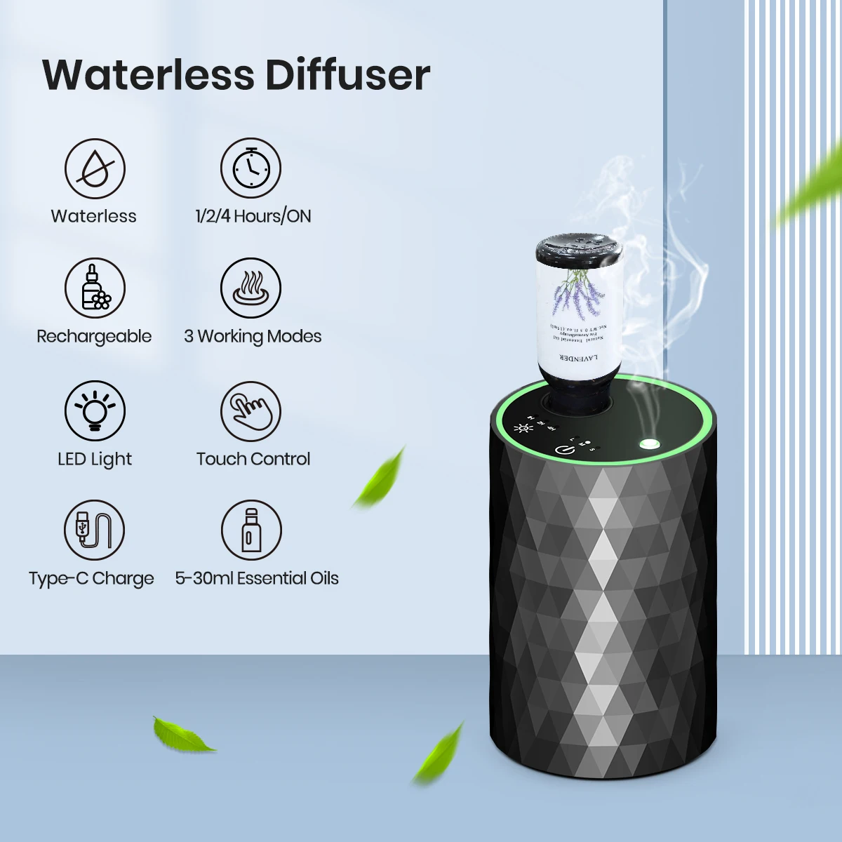 Aluminum Alloy Travel Portable USB Rechargeable Battery Waterless Aroma Diffuser Mini Pure Essential Oil Car Diffuser