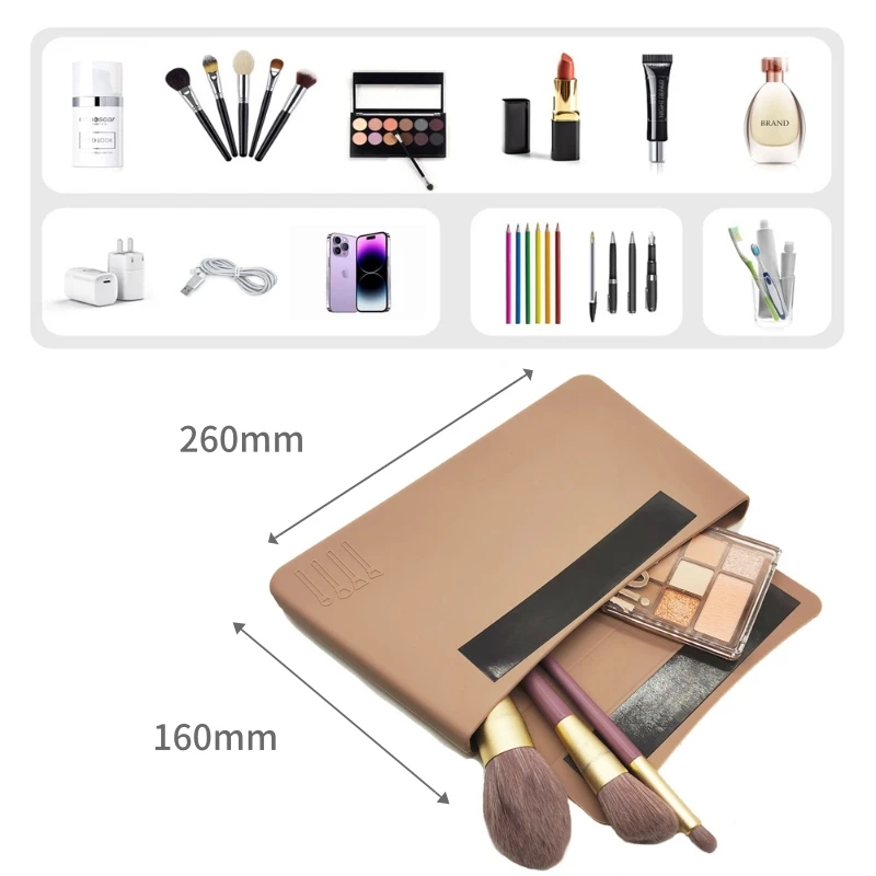 Wholesale Soft Pink Travel Silicone Beauty Makeup Brush Pouch Cosmetic Bag Case with Magnetic for Women